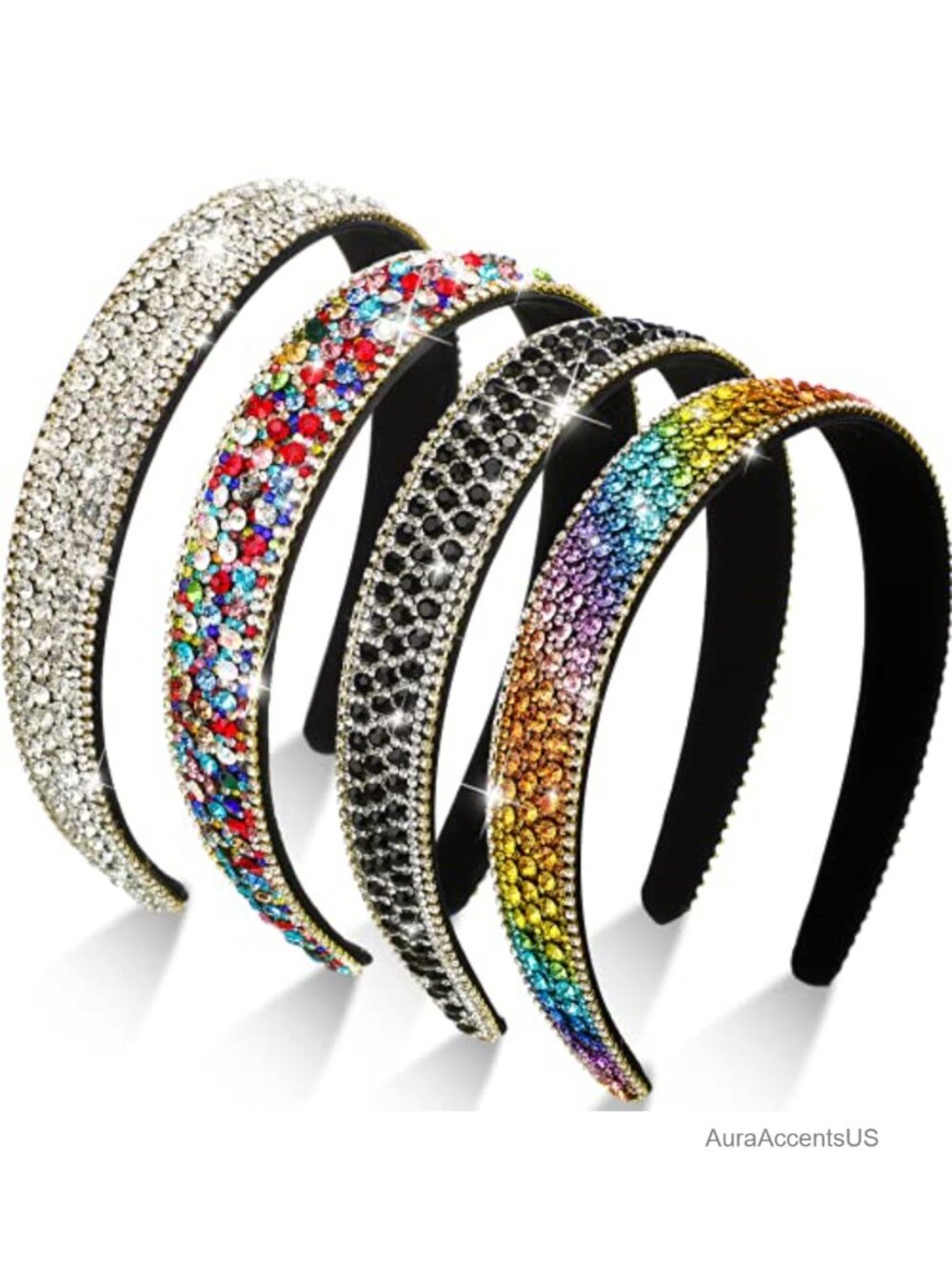Rhinestone Crystal Headbands Set of 4 Fabric Hair Accessories
